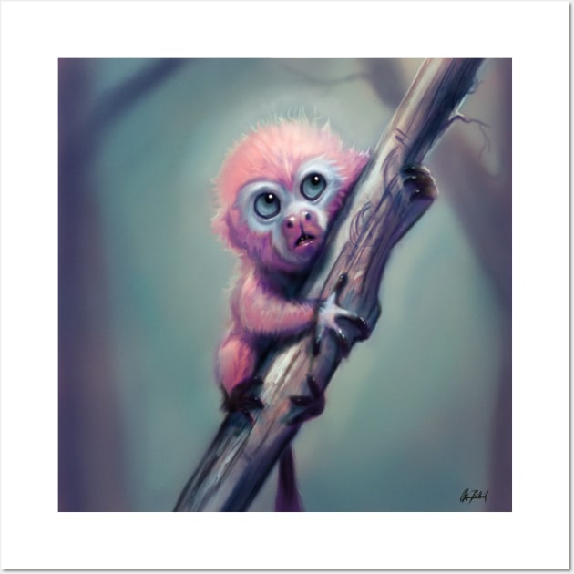 Pink little monkey Wall Art by Artofokan
